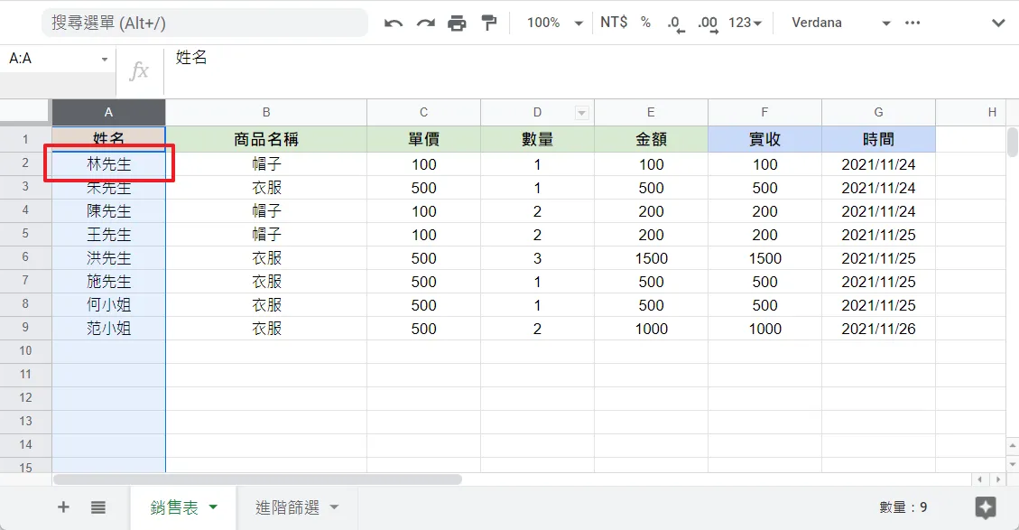 要先記住 A 這一欄,等一下下面的公式說明會先使用 A 這一欄當作範例來說明