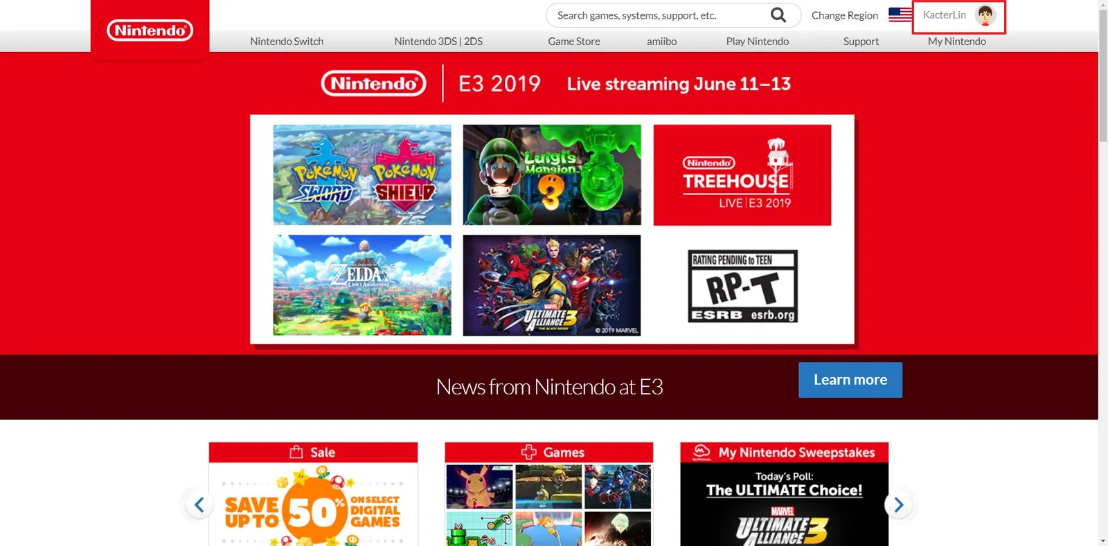 更改 Nintendo eShop 區域就需要到 Nintendo 的官方網站