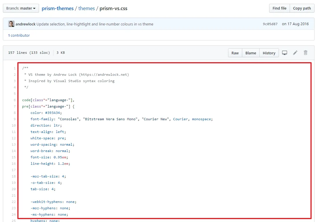 之後就會開啟 GitHub 的 CSS 預覽檔,直接把內容都複製起來,等一下要直接更改外掛裡面的 CSS